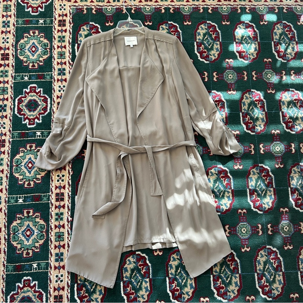 Babaton Olive-Taupe Draped Trench Coat - Picture 3 of 7